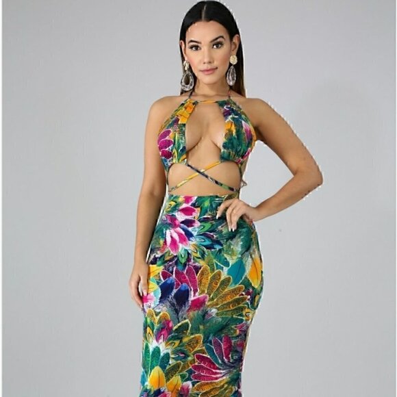 Goodtime Feathers Maxi Dress - Picture 1 of 6